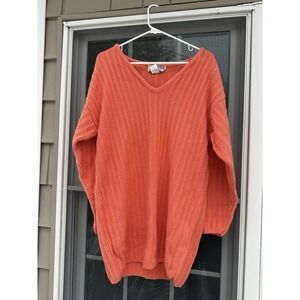 Vintage A Knitch Above Sweater Womens Large peach Cotton Diamond Knit USA 90s